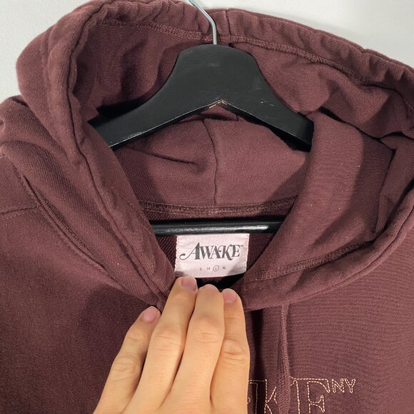 Awake NY Classic Outline Logo Paneled Boxy Brown Hoodie mens size Large - Picture 5 of 7